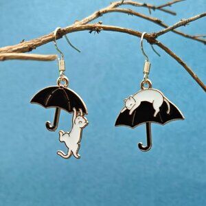 🍏50% OFF/3+...Asymmetrical Black Cats Dangle Earrings (White Cats)